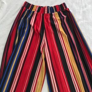 Wide Leg Stripe Pants S/M Red Yellow Black Blue